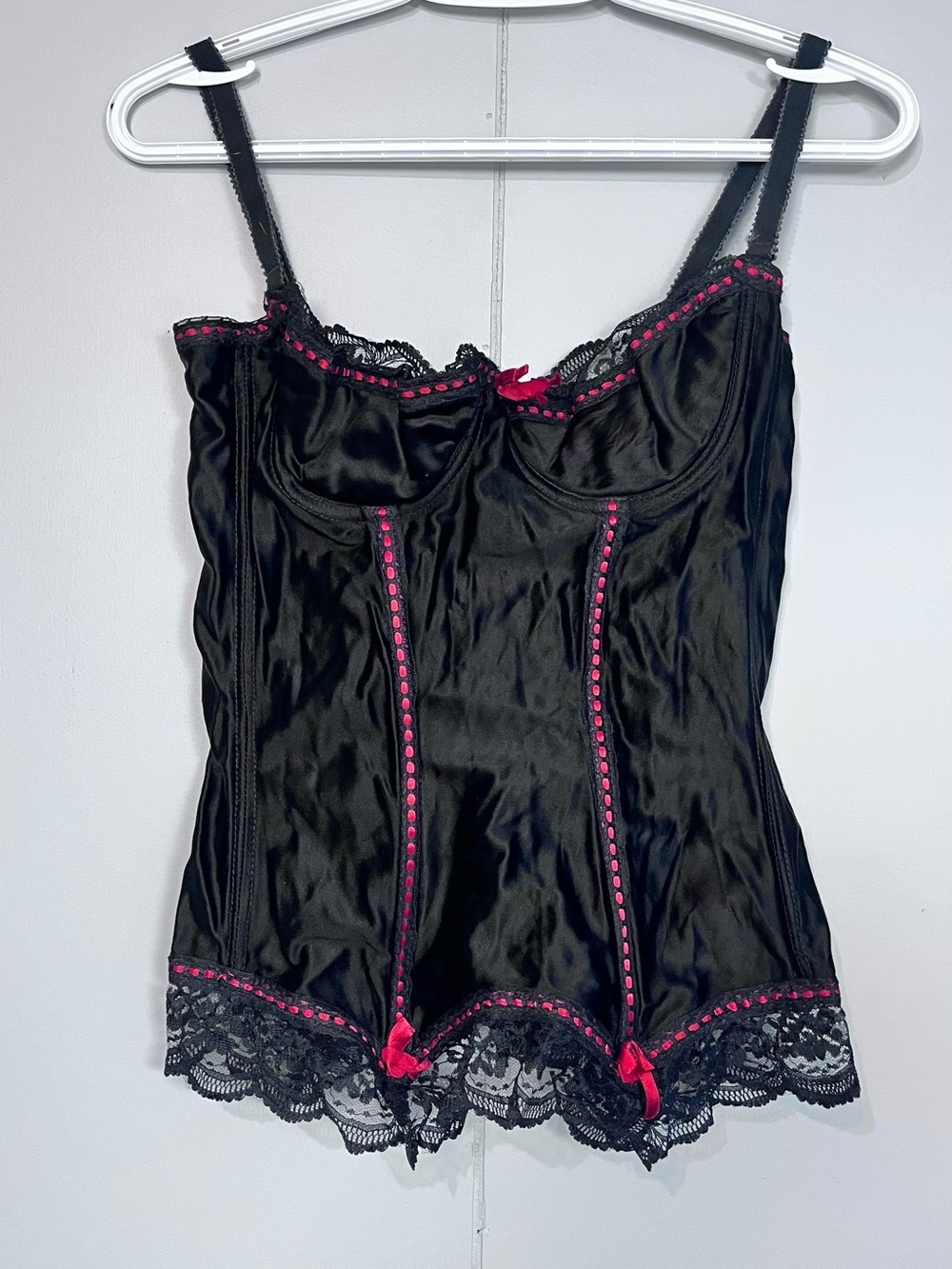 Vintage Darling Canada Black Satin Lace Bustier Corset Top 36